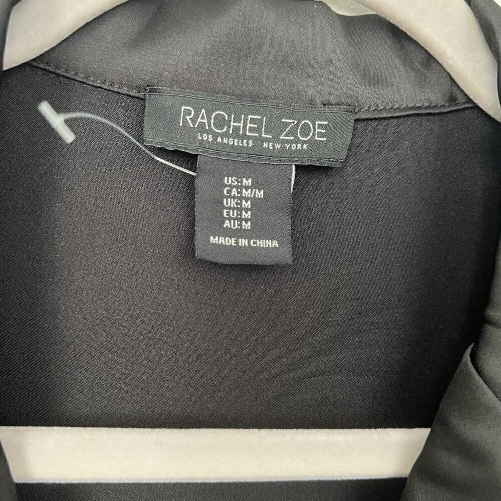 NEW Rachel Zoe Silky-smooth blouse Top MEDIUM Black Pockets abalone buttons - Picture 7 of 9